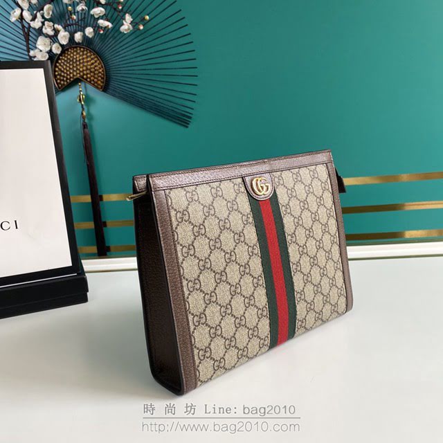 Gucci古馳包包 G家新款手包 晶片版 625549 古奇啡棕帆布織帶男士手拿包 gdj1385